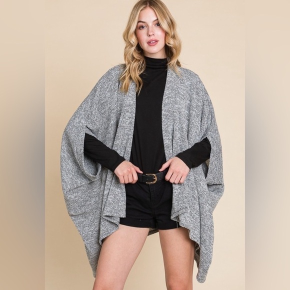 Cute Jacquard Heather Gray Open Cardi - Picture 3 of 6